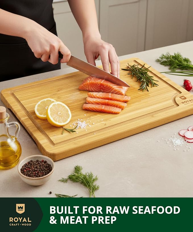 ROYAL CRAFT WOOD Cutting Boards for Kitchen - Chopping Board Set of 3 - Wooden Cutting Boards for Meal Prep & Serving - Bamboo Wood Cutting Board Set - Charcuterie & Chopping Butcher Block for Meat