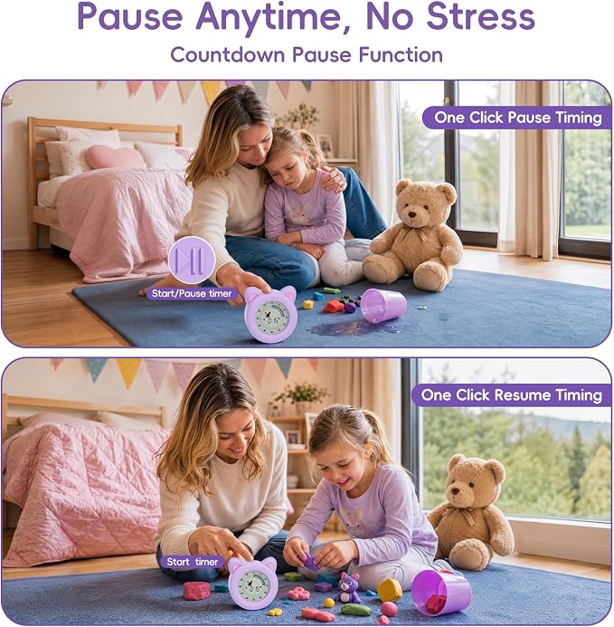 299 Min Visual Timer for Kids with Pause Function, Clock and Alarm | Cat Desk Countdown Timer, ADHD Autism Toddler Support, Cute kitty, Girl Timer for Classroom, Kitchen and Office