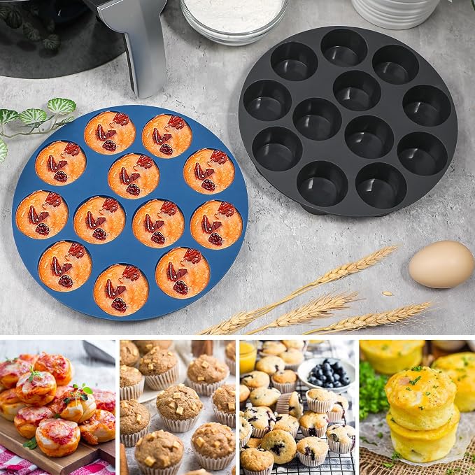 Webake Silicone Air Fryer Muffin Pan for Baking Egg Bites Silicone Mold, Nonstick 1.8 Inch Mini Muffin Tin BPA Free Set of 2