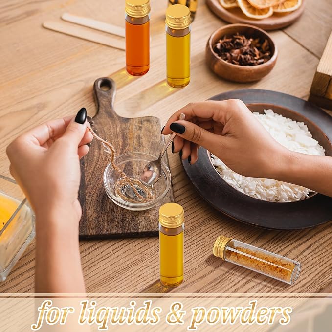 Didaey 100 Pcs Small Clear Vials Spice Mini Jars with Lids Mini Glass Bottles with Screw Aluminum Metal Caps Tiny Jars Sample Containers for Powder Cream Cosmetic Jewelry Wedding (20 ml,Gold Caps)