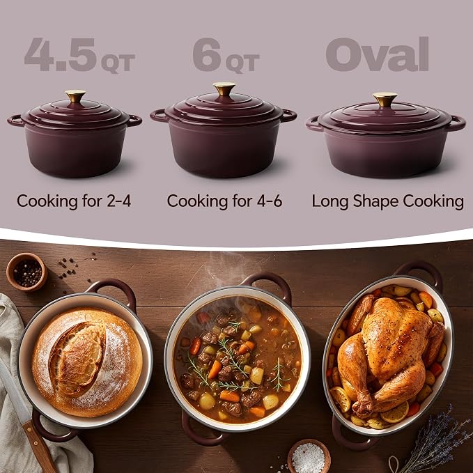 Vintage Style 4.5 Quart Dutch Oven Pot with Lid, Non Stick Enameled Cast Iron Dutch Oven for Bread Baking, Heavy-Duty, Oven Safe Ceramic Cookware Up to 500°F for Baking, Braising, Stews, Roasting, Fig