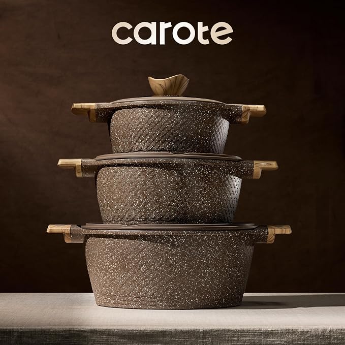 CAROTE 26pcs Pots and Pans Set, Nonstick Cookware Sets | Induction Kitchen Cooking Set, Special Texture Design, Ultra Durable, Easy Food Release, Even Heating, with Frying Pans Set