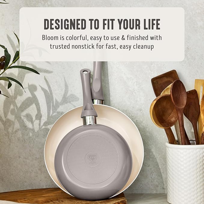 GreenLife 2 Piece (8" & 10") Ceramic Nonstick Skillet Set, Light Gray | PFAS-Free Nonstick Coating, Frying Pans, Omelet Pans, Everyday Pan, Induction Ready, All Stovetop Compatible, Dishwasher Safe