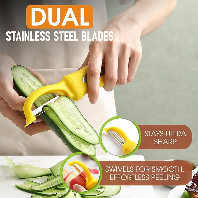 Spring Chef Swivel Potato Peeler with Soft Grip Handle, Set of 2, Yellow | Premium Vegetable Peeler w/ Sharp Stainless Steel Blades, Multifunctional Food Peeler for Apple, Carrot, Cucumber, Fruit