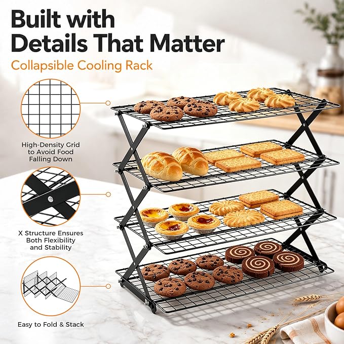 P&P CHEF 4 Tier Collapsible Cooling Rack,Black