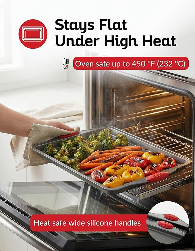 Non-Stick Baking & Cookie Sheet Pan Non-Toxic 11x14 Inch Rimmed Carbon Steel Baking Sheet. Dent, Warp and Rust Resistant. Heavy Gauge Steel Oven Baking Sheet. 1 Tray.