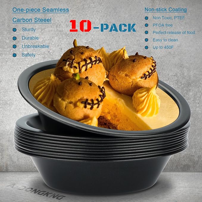 5 Inch Mini Pie Tin, 10-Pack Small Pie Pans | Nonstick Carbon Steel Baking Pans, Ideal For Oven & Instant Pot Baking, Perfect For Mini Pies, Cake, Tarts & Quiches