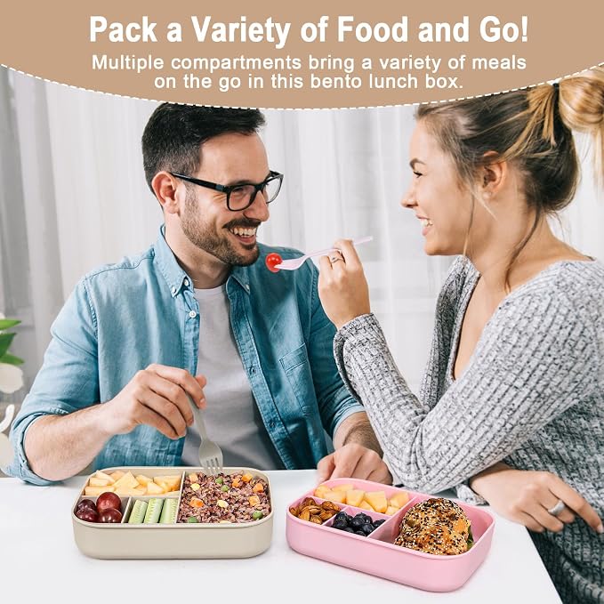 Caperci Stackable Bento Lunch Box for Adult & Teens - Reinforced Leak-Proof Lunch Container 4-Compartment with Utensils & Sauce Container, BPA-Free, Dishwasher/Microwave Safe, 47oz (Pale Mocha)