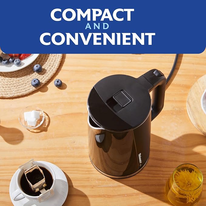 Elite Gourmet 1.7L Cool-Touch 1500W Fast Boil Kettle, Double Wall, Black | Fully Stainless Steel Lid & Interior, BPA-Free, Auto Shut-Off