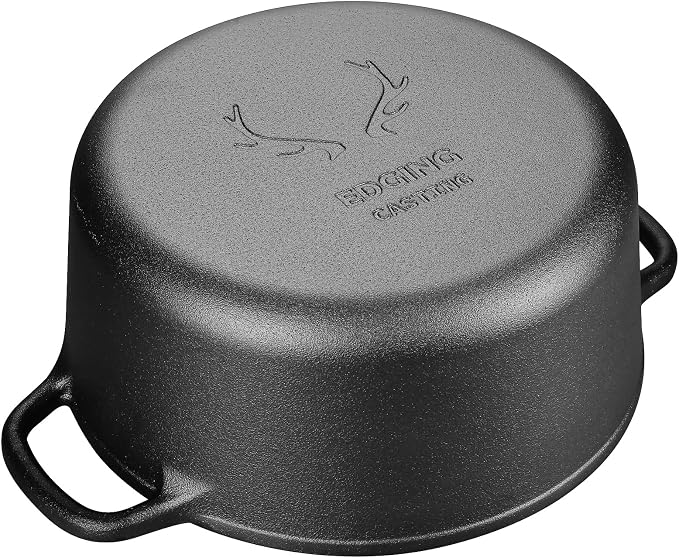 EDGING CASTING Pre-Seasoned Cast Iron Dutch Oven Pot with Lid Dual Handle, Sourdough Bread Baking Pots, Bread Oven, Camping, Grill, Induction, Electric, Round 7 Quart, Black