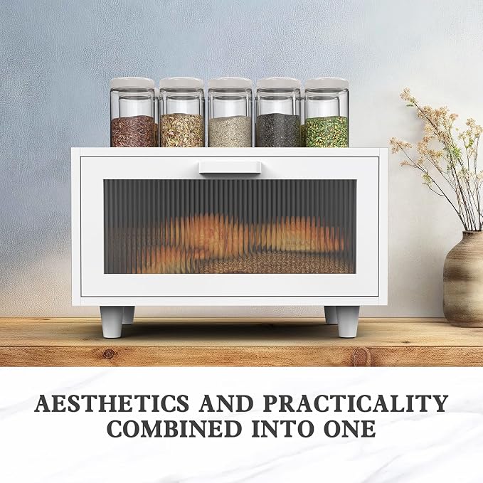 LOHASOK Bread Box for Kitchen Countertop | Wooden,Large, Farmhouse Bread Container Holder Storage, Acrylic translucent window