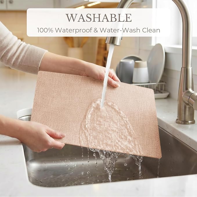 Romanstile Vinyl Placemats Set of 4-12 X 17 Inch - Faux Leather 100% Waterproof Wipeable Anti Slip Place Mats, Heat Resistant Reversible PU Table Mats for Kitchen Dining Party Outdoor, Pink