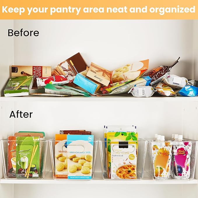 YIHONG Clear Plastic Storage Organizer Bins, 4 Pack Pantry Food Storage Bins with Handle for Kitchen,Refrigerator, Freezer,Cabinet Organization and Storage | Plastic Bins, Pantry Storage Containers for Kitchen, Freezer, Cabinet, Closet, Bathroom, Under...