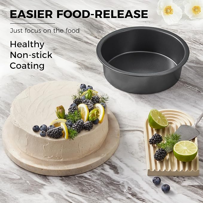 Round Cake Pan Set for Baking, 8 Inch, Nonstick Deeper Circle Cake Pans with Wider Grips, 2 Pieces Layer Cake Tin, Cheesecake Mold, Huty Duty, Dishwasher Safe - Grey