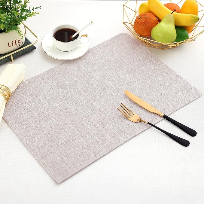 Homaxy Cloths Placemats for Dining Table Set of 6, 13" x 19", Beige | Heat Resistant, Washable, Cotton Linen Blend Table Mats, Easy to Clean Place Mats, Indoor Outdoor