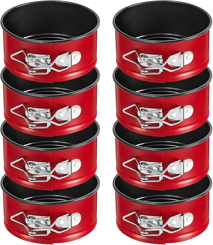 8 Pcs 4 Inch Springform Pan for Baking Mini Cheesecake Pans with Removable Bottom Nonstick Leakproof Round Cake Mold Spring Form Molds for Mini Cheesecake Pizza and Quiches (Red)