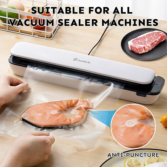 Vacuum Sealer Bags for Food Quart 8"x12" 100 Pcs Seal a Meal Bag, Food Saver Bags Sous Vide Bags Pre-cut Thick BPA-Free Textured Heavy Duty Vacuum Seal, Meat Cheese Dry Goods