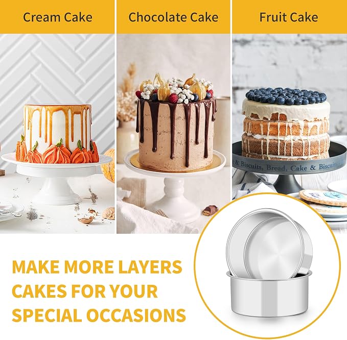 TeamFar 5 Inch Cake Pan Set of 3, Stainless Steel Small Layer Cake Pans Tin | Round Bakeware for Birthday Wedding Party, Non-Toxic & Healthy, Mirror Finish & Dishwasher Safe
