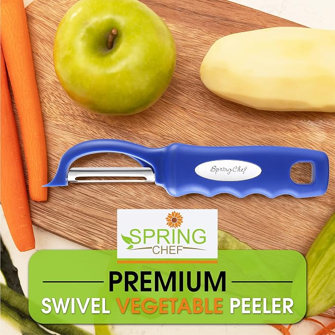 Spring Chef Swivel Potato Peeler with Soft Grip Handle, Set of 2, Sapphire | Premium Vegetable Peeler w/ Sharp Stainless Steel Blades, Multifunctional Food Peeler for Apple, Carrot, Cucumber, Fruit