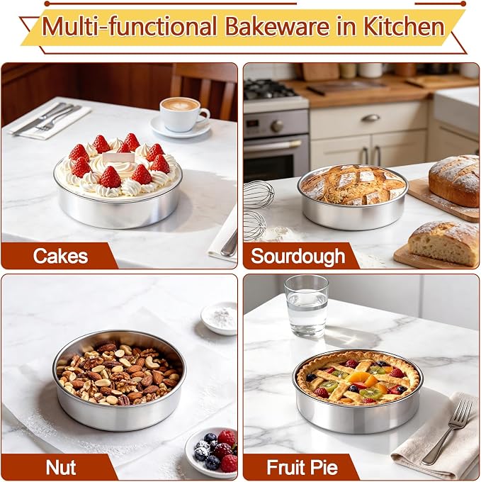 P&P CHEF 7 Inch Cake Pan Set of 2, Stainless Steel Round Cake Baking Pan | Layer Cake Tin Bakeware for Cooking Steaming, Ideal for Birthday Wedding Anniversary, Fit for Home & Commercial Use