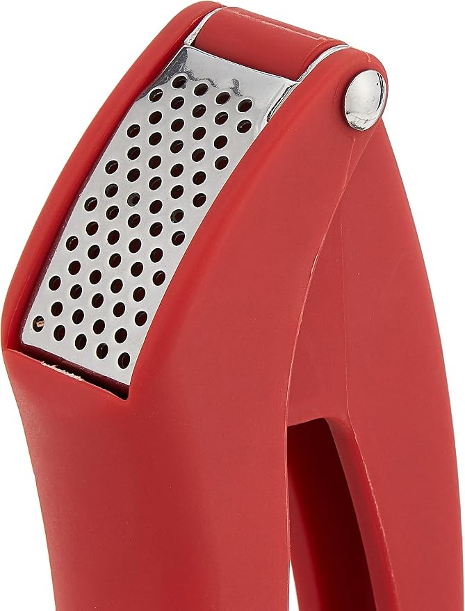 Kuhn Rikon Easy-Clean Garlic Press, No Need to Peel, 7” Red