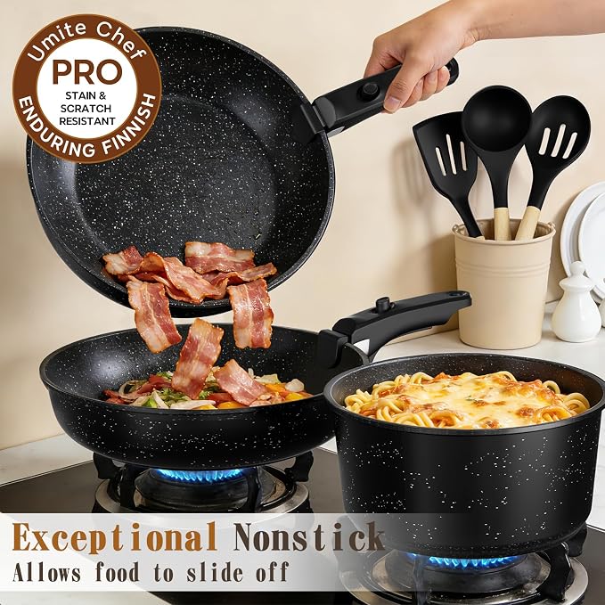 Umite Chef 21Pcs Pots and Pans Set Non Stick, Nonstick Ceramic Cookware Sets Detachable Handle, Non Toxic Healthy Induction Cookware, Kitchen Cooking Set, with Frying Pans Set, Dishwasher/Oven Safe