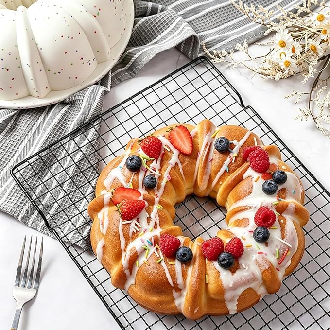 Vinino 9.5 Inch Fluted Tube Cake Pan, 2 Pack with Metal Frame | Bake Family Desserts Easily, Ideal for Cakes, Bread, Jello and Gelatin Treats, Flexible Silicone Design