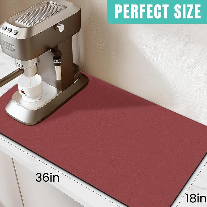 Coffee Mat Super Absorbent Dish Drying Mat Coffee Bar Mat 18"x 36", Red | Match with Coffee Machine Accessories Large Drying Mats for Kitchen Counter