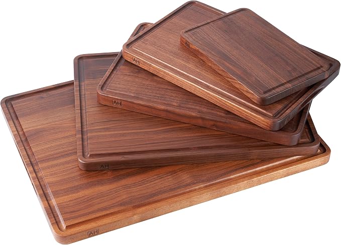 Walnut Wood Cutting Board for Kitchen 12x8 in Wooden Chopping Board | Walnut Cut Board with Juice Groove,Handles,Non-slip Mats,Thick Reversible Butcher Block,Cheese Charcuterie Board