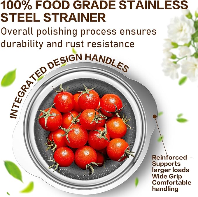Colander, Stainless Steel Colander for Kitchen, Stainless Steel Strainer, Pasta Strainer for Spaghetti Fruits Vegetables Cooking Food, Kitchen Food Strainer - 3 QT