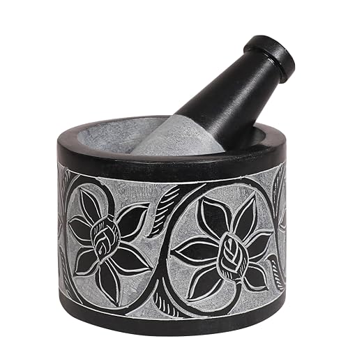 Mortar and Pestle, Made of Heavy Duty Polished Hard Stone, Natural Stone Grinder for Spices, Pastes, Herbs, Seasoning etc. (Ember)