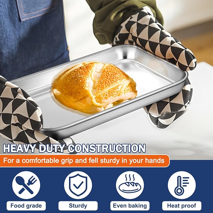 P&P CHEF Baking Sheet Pan, Stainless Steel Cookie Sheet, 9 Inch & 2 Pcs | Oven Tray Sheet Pan for Baking & Serving, Baking Tray for Multi Uses, Heavy Duty & Non-toxic, Rust Free & Dishwasher Safe
