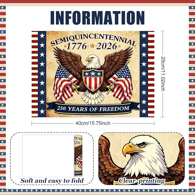50 Pack Disposable Paper Placemats, 4th of July Table Decor | American Eagle Patriotic Place Mats, USA 250th Anniversary 1776-2026 Design