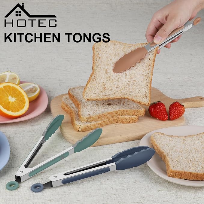 Hotec Mini Silicone Kitchen Tongs for Cooking - 7-Inch Small Serving Tongs with Silicone Tips, Set of 3 (Neutral)