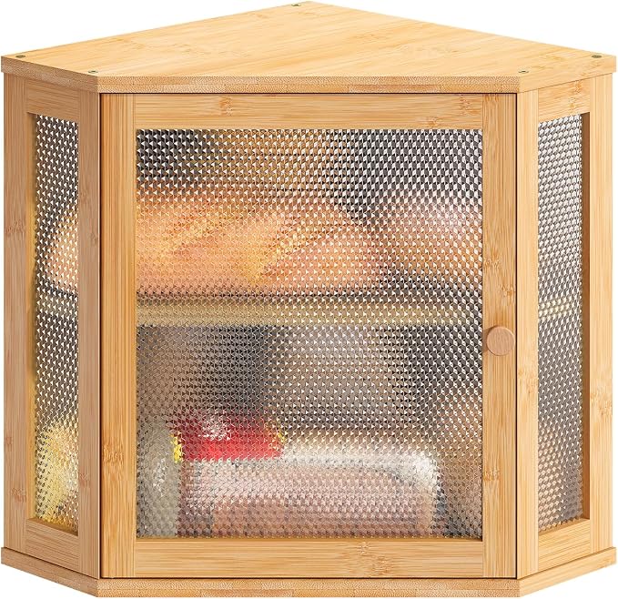 STDDRE Corner Bread Box Kitchen Countertop Extra Large Capacity Farmhouse Bread Box, Corner Countertop Storage, Double Layer Bread Holder (Natural, Large)