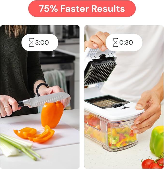 Fullstar Pro XL Vegetable Chopper & Mandoline Slicer w Pull-Out Catch Tray | 6 in 1 Veggie, Onion & Fruit Slicer, Dicer & Grater with Sharp Stainless Steel Blades - XL Food Prep Set (Black)