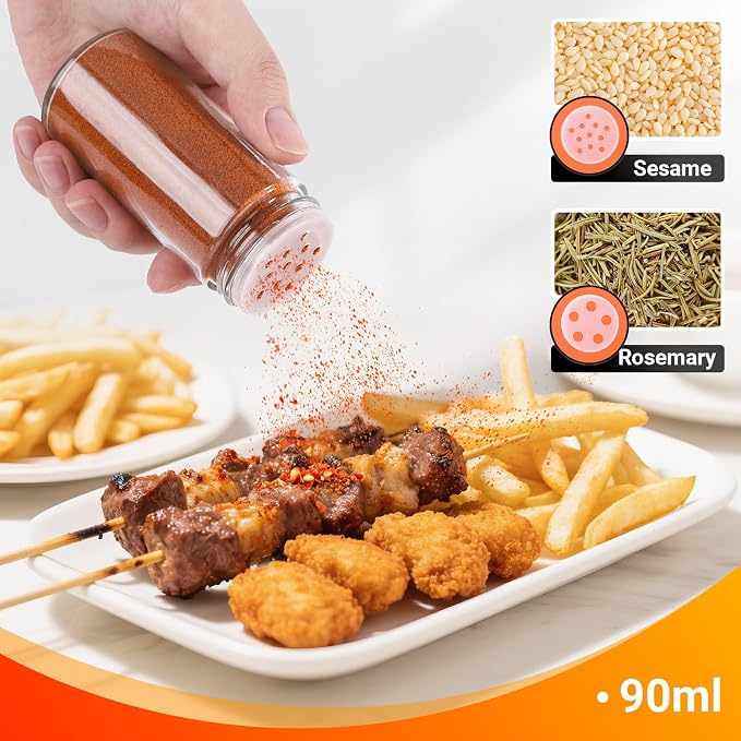 Segarty 3oz Spices Jars with Stainless Steel Lids, 6 PCS 90ml Empty Round Spice Containers, Clear Glass Seasoning Organizers for Spices Storage, Small Salt and Pepper Shaker with 7 Stickers, 1 Brush