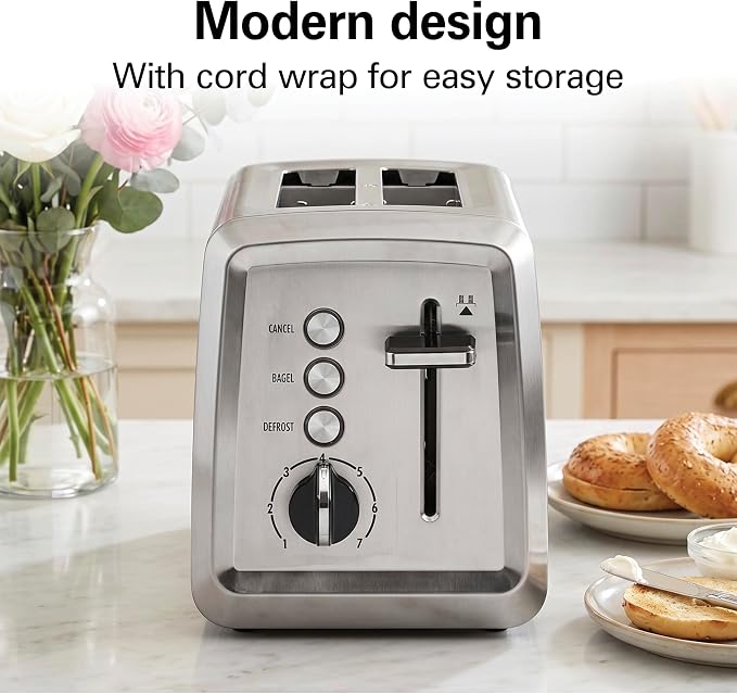 Hamilton Beach 2 Slice Toaster with Extra-Wide Slots, Bagel Setting, Toast Boost, Slide-Out Crumb Tray, Auto-Shutoff & Cancel Button, Defrost Function, Stainless Steel (22794) | Browning Control With 7 Shades | Auto Shutoff | Toast Boost | Slide-Out Cr...