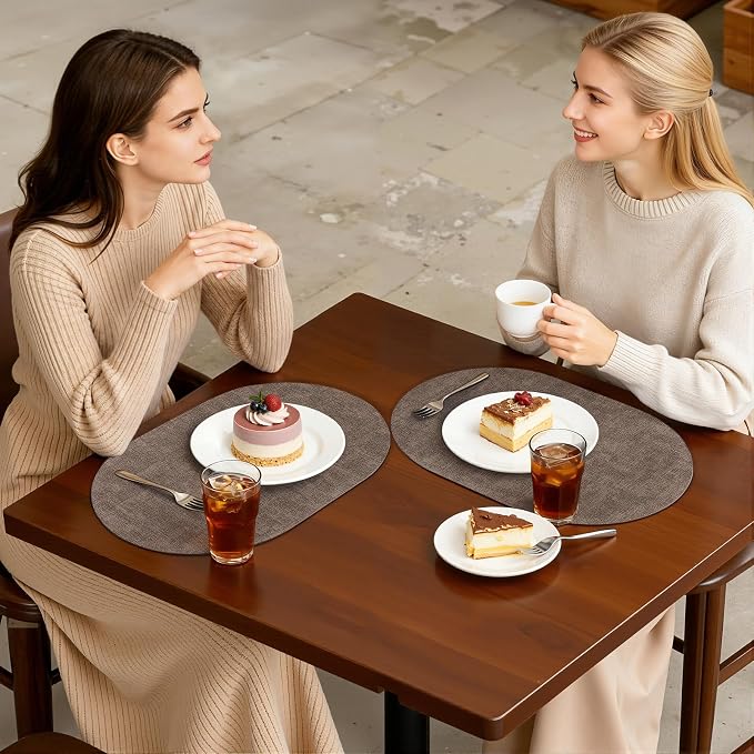 Placemats Set of 4, 11.8 x 17 Inch, Dark Brown | Heat Resistant Oval Faux Leather Place Mats, Waterproof Wipeable Reversible PU Placemat, Indoor & Outdoor