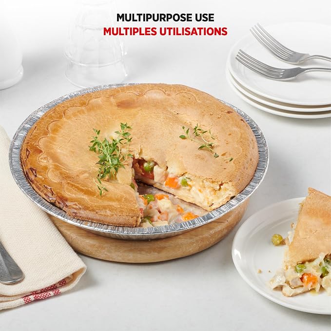 Starfrit 50-Pack Aluminum Pie Plates, 9", Disposable, Oven & Freezer Safe | Deep 9" pie plates. Ideal for pies, pot pies & quiches. Heavy-duty aluminum. Oven & freezer safe. Made in Canada.
