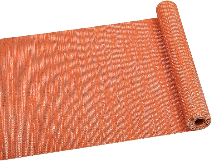 SHACOS Woven Vinyl Table Runner Indoor Outdoor 12x71 inch Kitchen Dining Table Runners Wipe Clean Washable PVC Table Runner, Orange