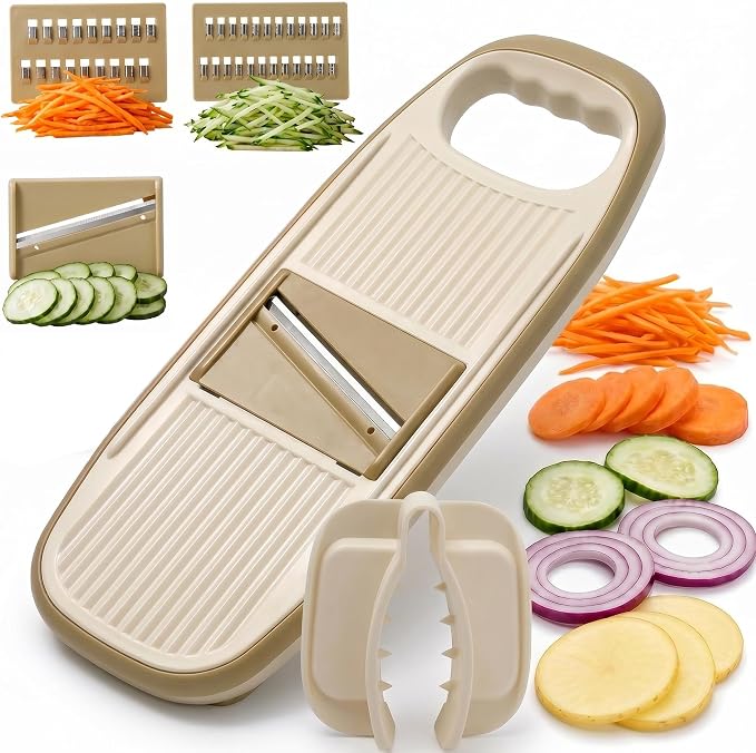 NACOLUS Handheld Mandoline Slicer for Kitchen,3 Blades with Hand Guard | cute kiwi style vegetable slicer,3 blades,slice/shred,self stores blades,safety guard,Perfect for small kitchens,gifts