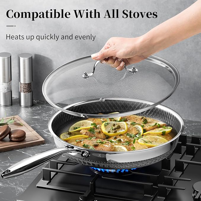 Innerwell Nonstick Titanium Ceramics Stainless Steel Frying Pan Set 10"/12" | Non Stick Egg Omelet Cooking Pan Set, Stay Cool Handle, Induction & Oven Safe, PFAS/PFOA/PTFE Free