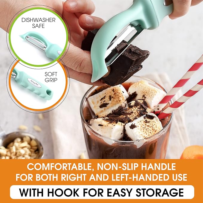 Spring Chef Swivel Vegetable Peeler for Kitchen w/Soft Grip Handle, Mint | Premium Potato Peeler w/ Ultra Sharp Stainless Steel Blades, Multifunctional Veggie Peeler for Apple, Carrot, Cucumber, Fruit