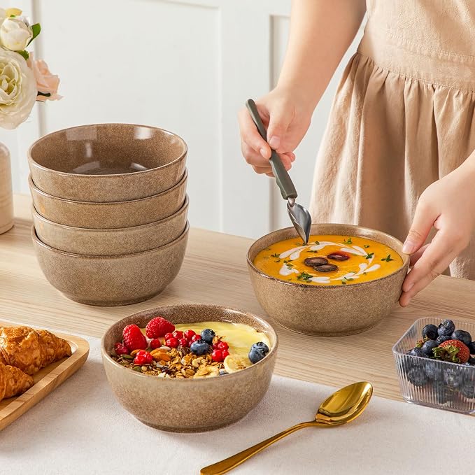 vancasso ANYA 24 Pieces Plates and Bowls Set, Caramel Dinnerware Sets, Reactive Glaze Dishes Set for 6, Ceramic Dishware Sets Kitchen Dinner Set, Microwave & Dishwasher Safe