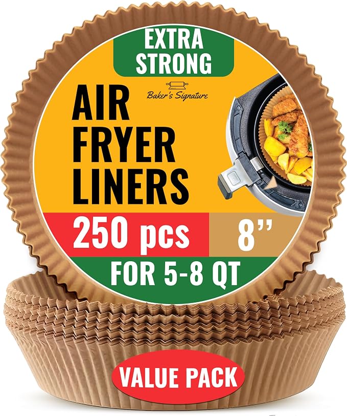 250 pcs Air Fryer Liners for Ninja, Round Disposable Airfryer Paper Liners | Non-Stick and Oil Proof for Easy Cleanup, Great for Oven, Pans & Baking – 8" for 5-8 qt Basket