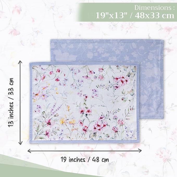 Maison d' Hermine Placemats Set of 4 Reusable 100% Cotton (13"x19") | Cloth Place Mats Washable Table Mats for Kitchen Dining Party Wedding Hotel Home Restaurant Spring Summer - Summer Floral
