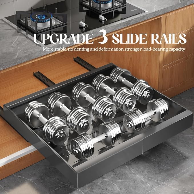 Seinloes 4 Pack Expandable Pull Out Cabinet Organizer 21"Deep With Raising Pad for Framed Cabinets,Upgrade 3 Slide Rails Slide Out Drawers,No Drill Roll Out Shelves,Adjustable Width 15.1"-26.3" Black