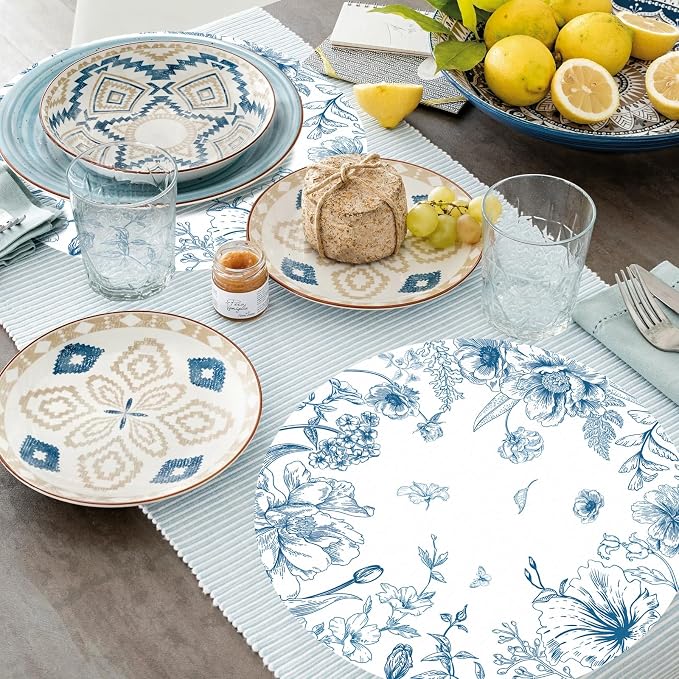 50 Pack Paper Placemats Disposable Blue and White Placemats 13.7 Inch Vintage Blue Floral Place Mats Decorative Chinoiserie Round Table Mats for Dinner Table Setting Birthday Wedding Party Supplies