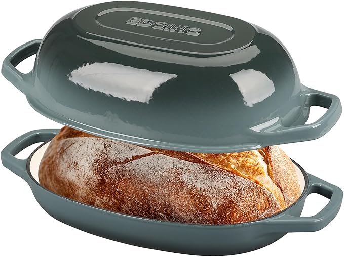 EDGING CASTING Enameled Cast Iron Oval Dutch Oven Pot with Lid, Dutch Oven for Sourdough Bread Baking, Bread Oven, Bread Dutch Oven, Oval Bread Pan, 5qt, Slateblue